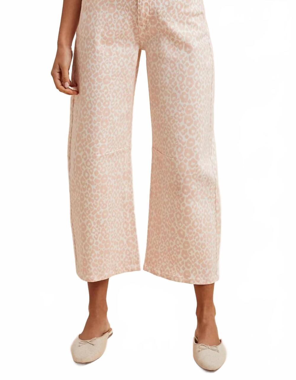NEW ANNIEWEAR evie cropped barrel jeans in pink leopard